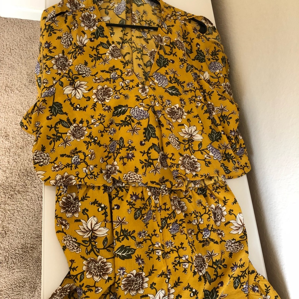 Yellow floral romper with cold shoulders